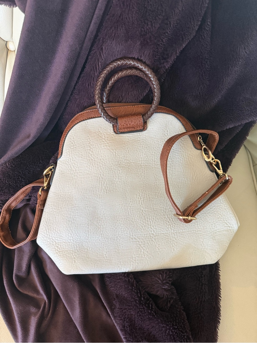 OTTO light gray and Brown Satchel crossbody Handbag